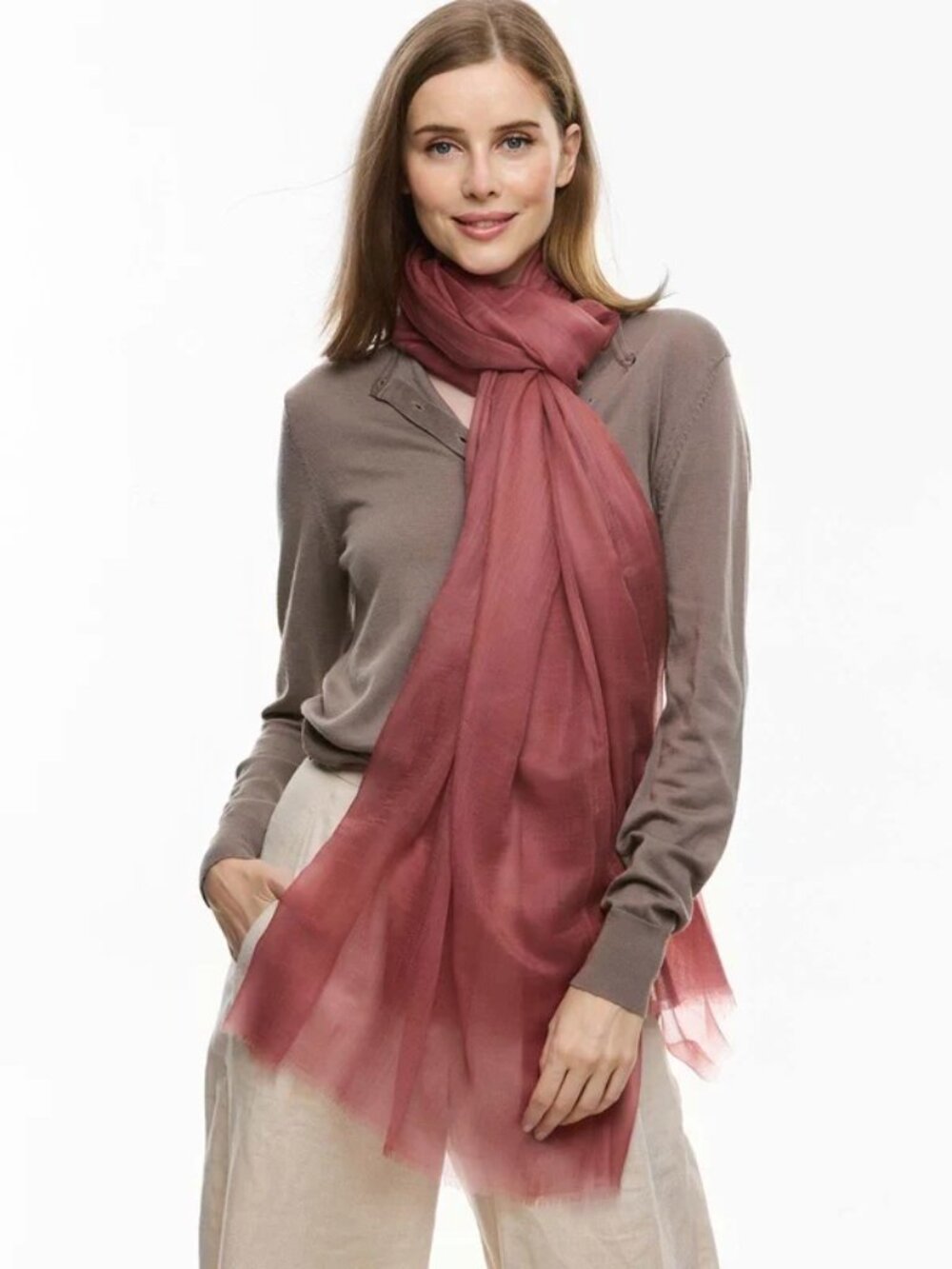 NWOT Ovcio Featherlight Cashmere Scarf Desert Rose Pink - Picture 7 of 13